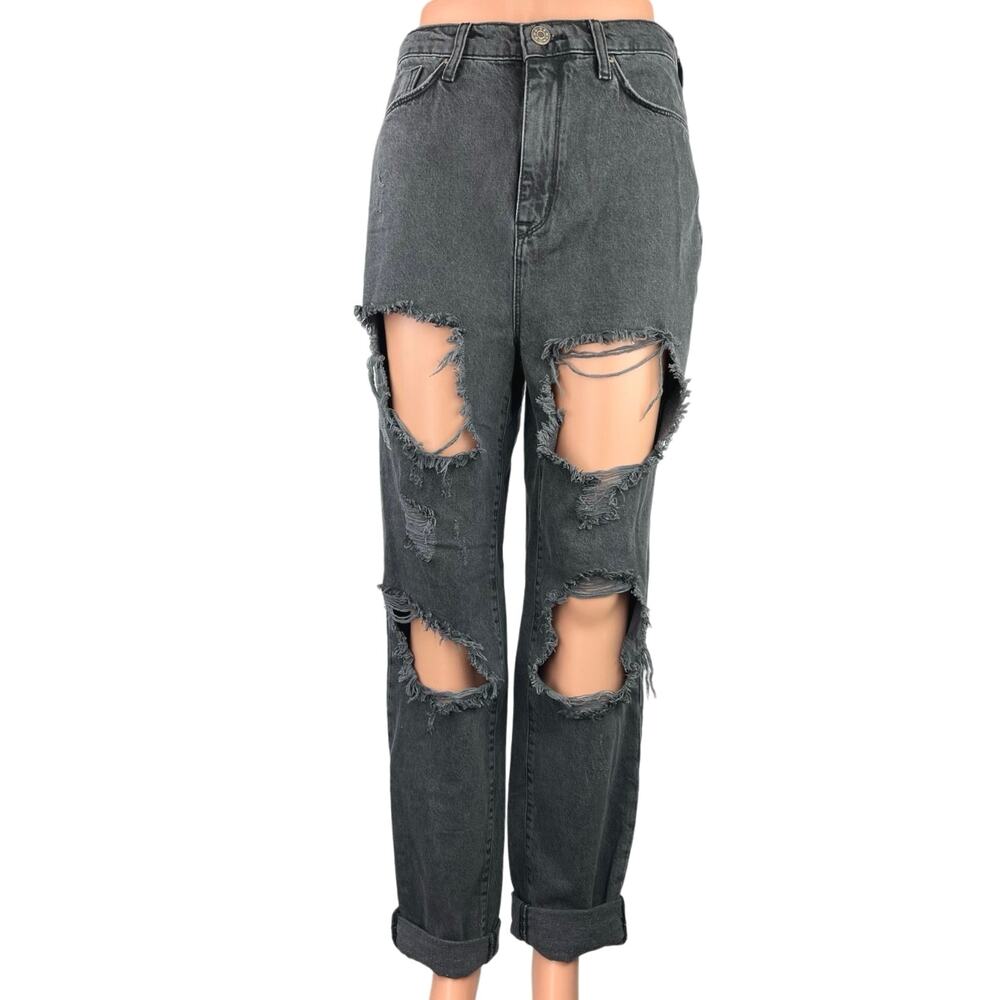 Urban Outfitters BDG Black Ripped Distressed High Rise Straight Leg Jeans Sz 27